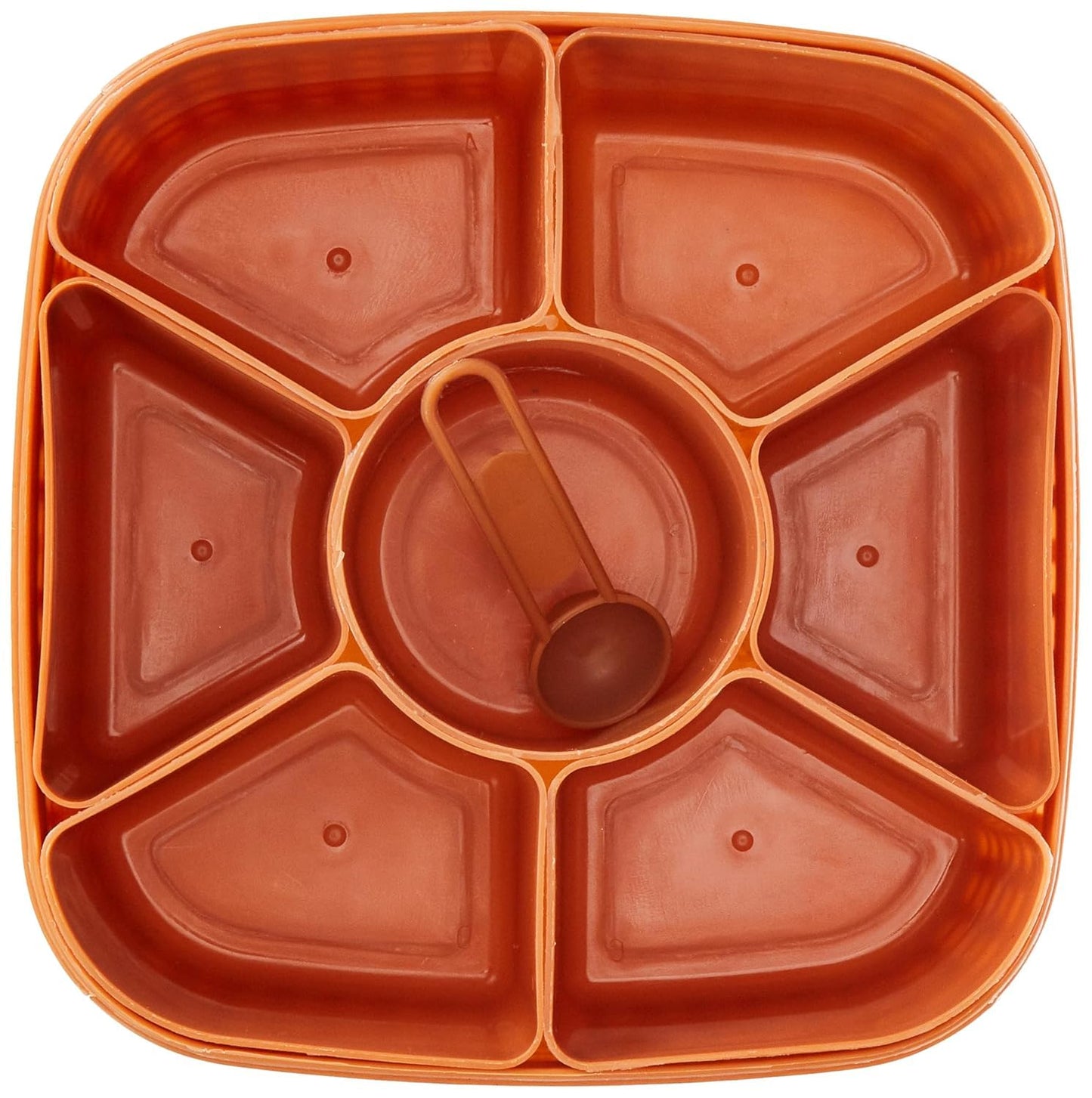 Kitchina Plastic Square 7-Section Multipurpose Spice & Masala Organizer Box Set for Kitchen Storage – Rangoli Dabba Design