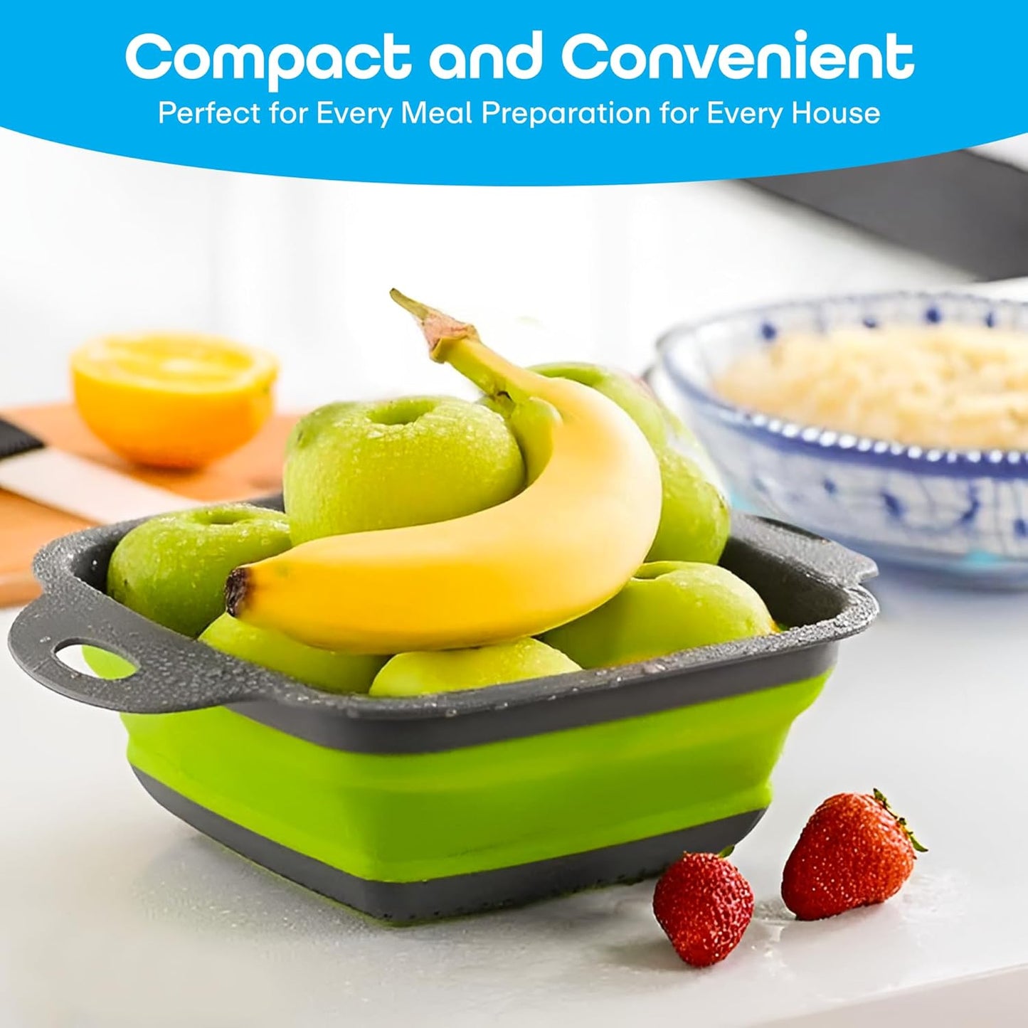 RIMythm Collapsible Colander & Strainer Set of 2 | Foldable Vegetable & Fruit Washing Baskets | Space-Saving Kitchen Tools