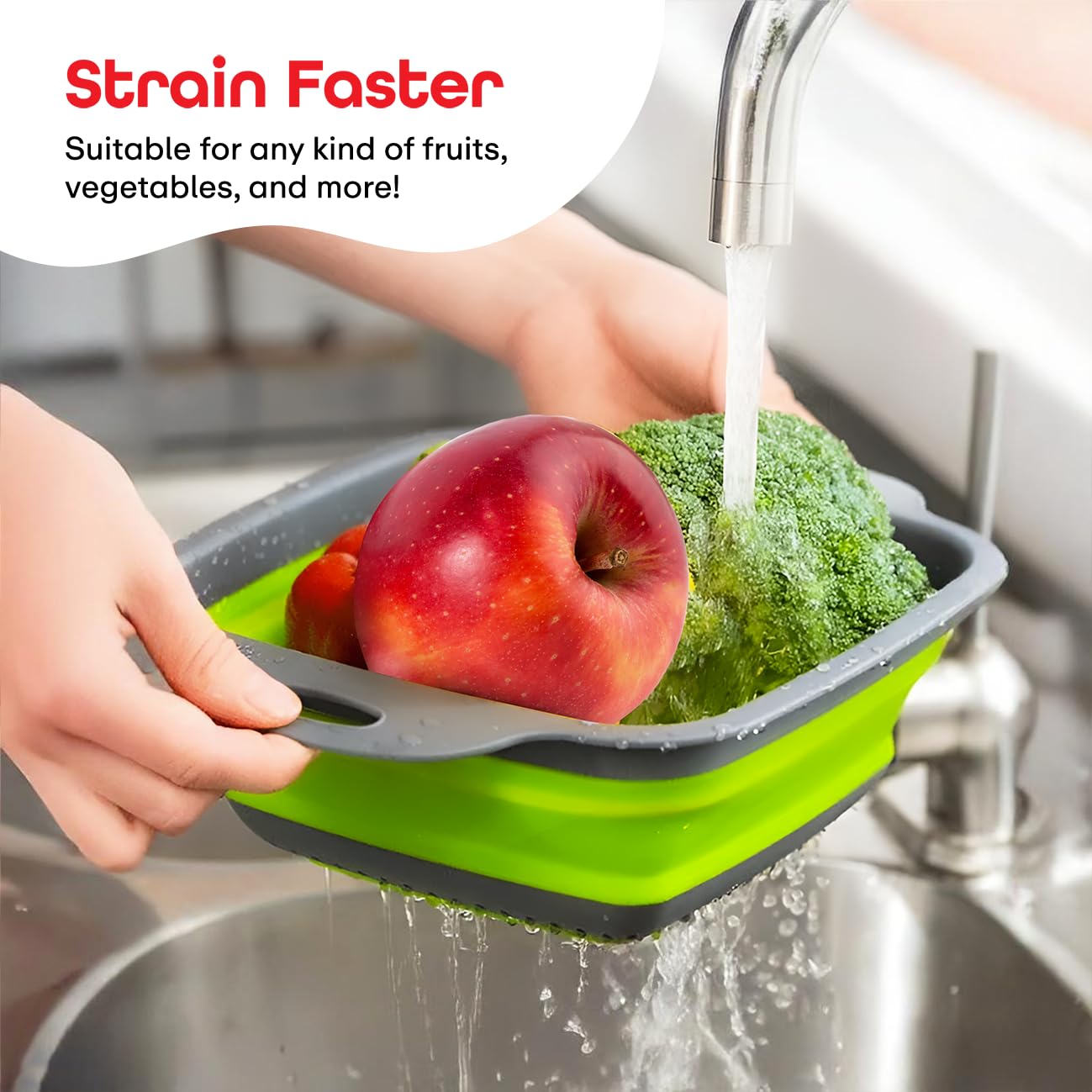RIMythm Collapsible Colander & Strainer Set of 2 | Foldable Vegetable & Fruit Washing Baskets | Space-Saving Kitchen Tools