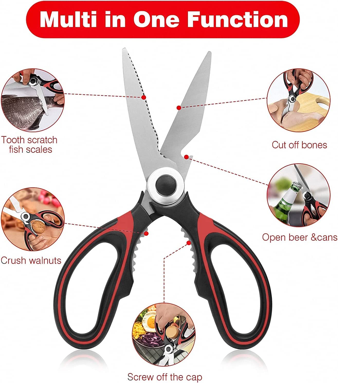 Vessilo Heavy Duty Stainless Steel Kitchen Scissors for Meat, Food & General Use – Multi-Function Cooking Shears