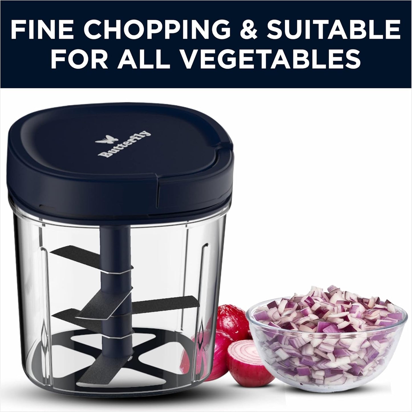 Flayra Premium 900ml Manual Vegetable Chopper with Durable Blades, Blue