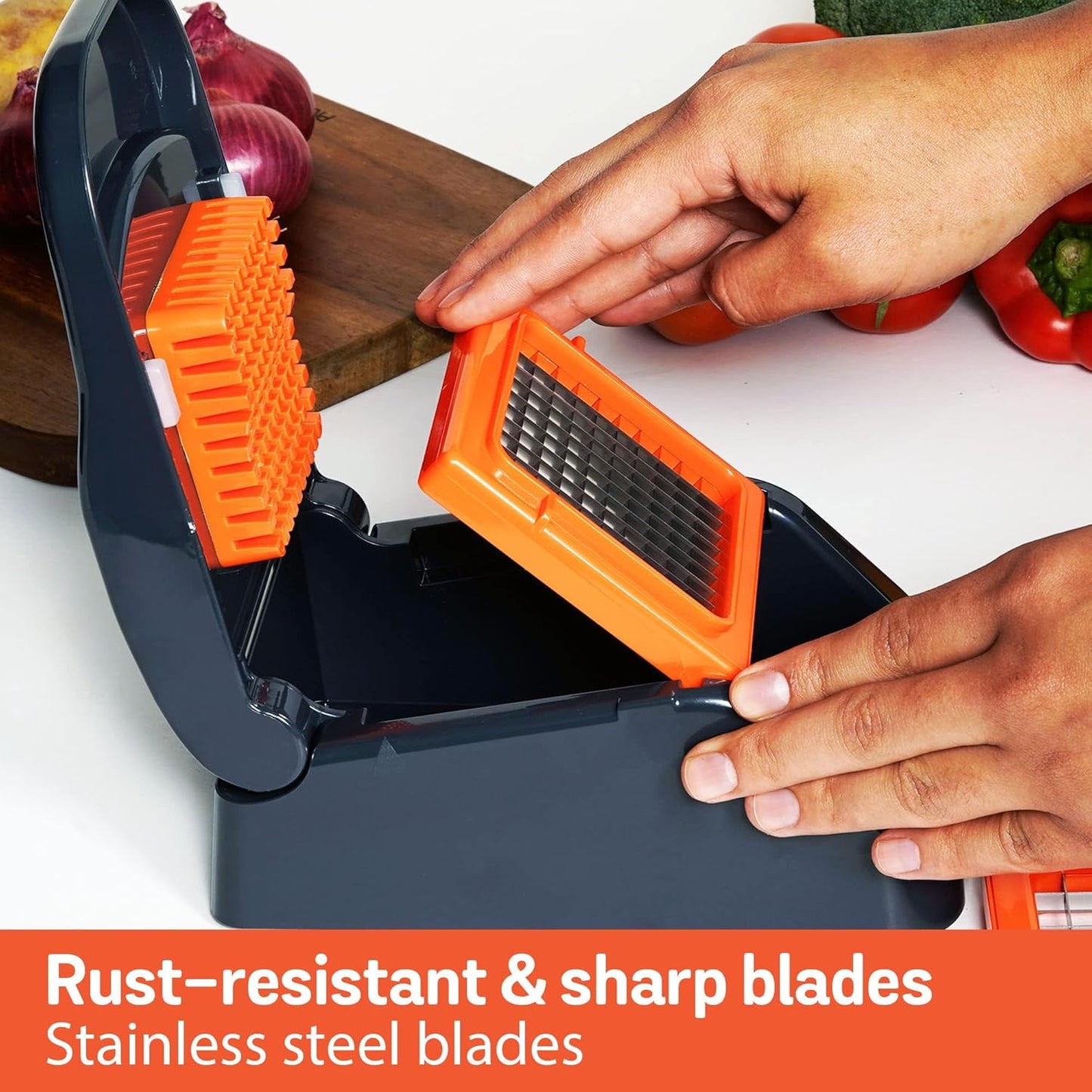 Nostren 2-in-1 Vegetable Dicer with Storage Container, Cutter & Slicer Tool | Kitchen Essentials | Home Cooking Accessories | Onion Chopper Machine