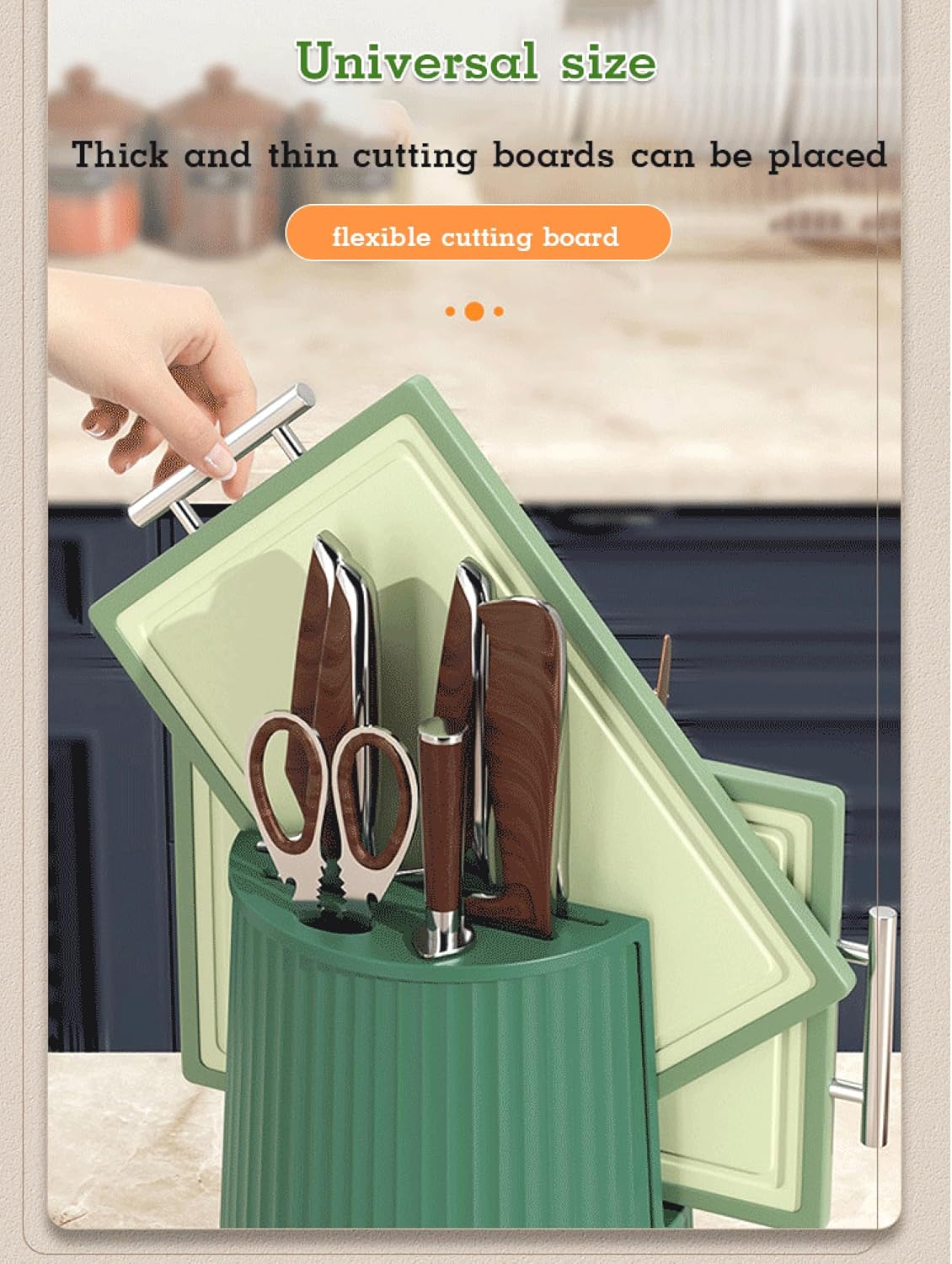 Quivara Kitchen Utensil Holder for Countertop – Chopping Board & Cutlery Organizer, Silverware Caddy, Multifunctional Flatware Storage (Green)