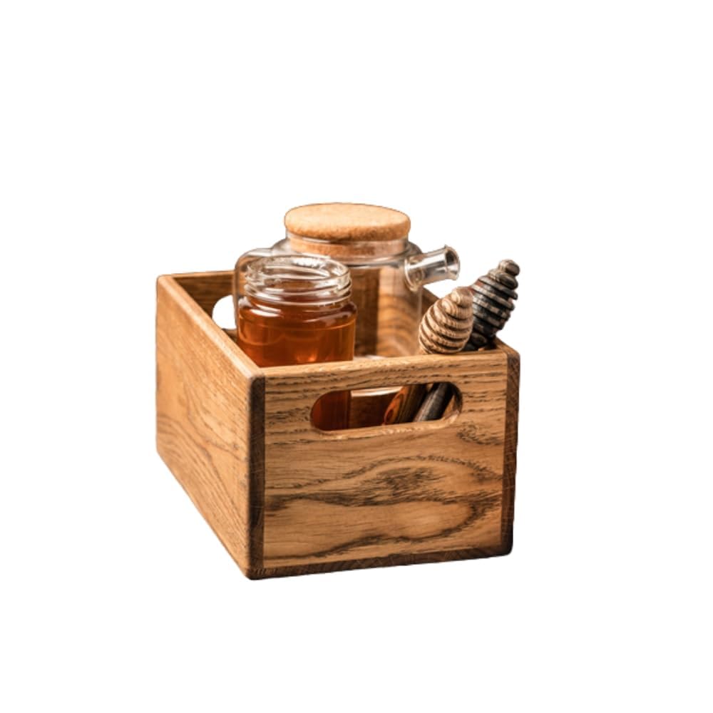 Relignto Wooden Kitchen Utensil Holder, 25x15x15 cm Countertop Organizer with Handle, Multipurpose Storage Caddy