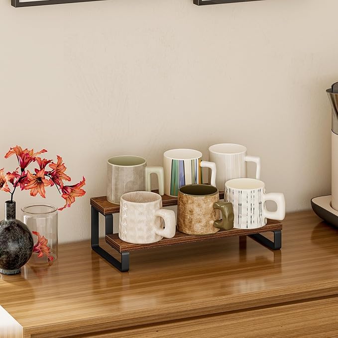 Barnic Wooden Tiered Display Riser Shelf – Multi-Purpose Counter Organizer for Kitchen Spices, Perfumes & More