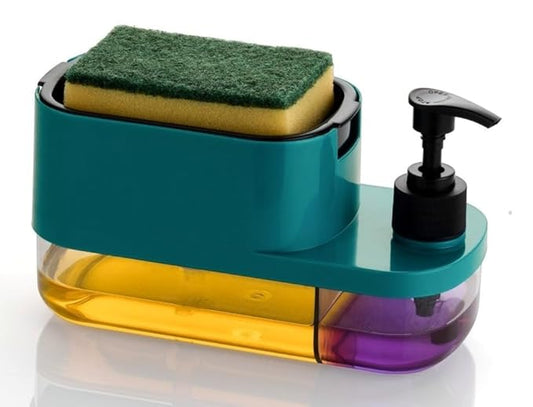Maskven Plastic 3-in-1 Soap Pump Dispenser with Dish Soap Liquid Dispenser and Sponge Holder for Kitchen Sink and Bathroom Countertop