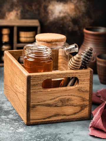 Relignto Wooden Kitchen Utensil Holder, 25x15x15 cm Countertop Organizer with Handle, Multipurpose Storage Caddy