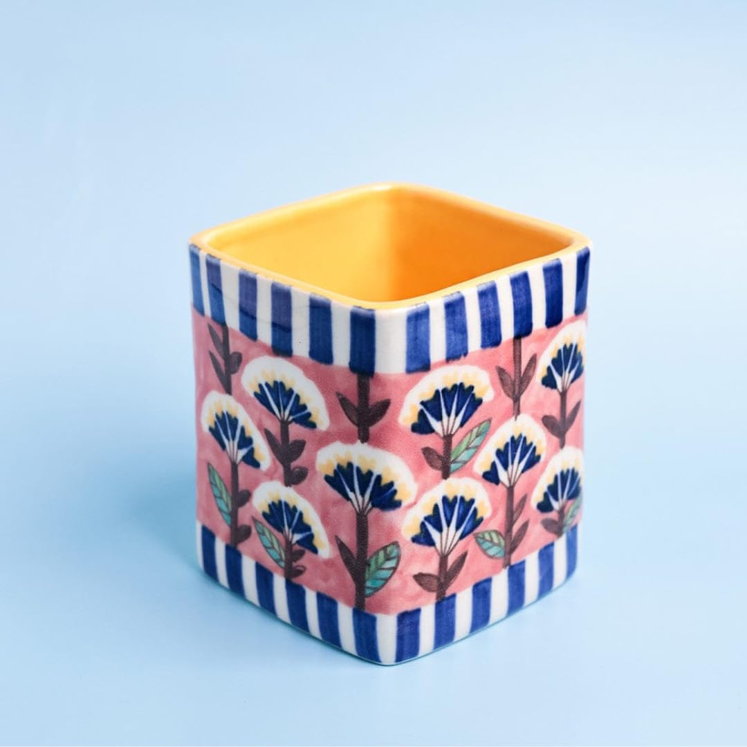 niboda Handpainted Cutlery Holder | Ceramic Cutlery Stand for Kitchen Knives & Spoons | Non-Toxic & Dishwasher Safe