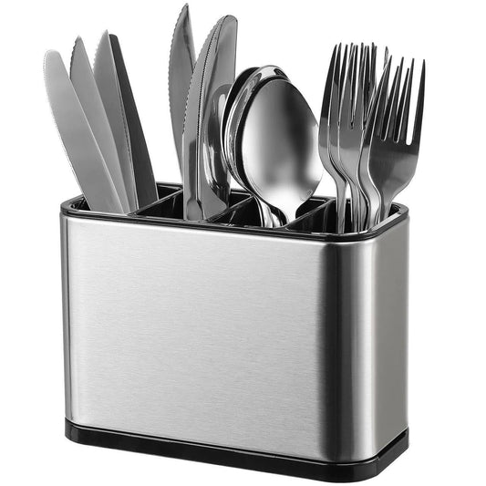 VARLYS Stainless Steel Kitchen Utensil Holder Drainer – Cooking Utensil & Cutlery Organizer, Flatware Holder Sink Caddy with Modern Rectangular Design for Countertop