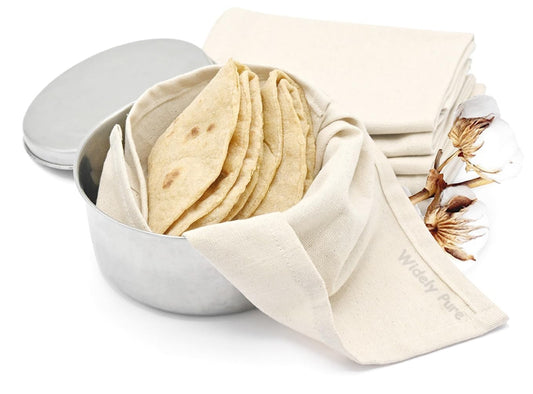 Soothing Pure Cotton Muslin Cloth Wraps for Roti & Chapati (15x15 Inch) – Set of 5 Kitchen Towels for Hot Case and Food Wrapping, Assorted Colors