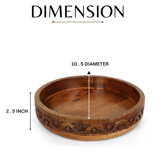 Nestrove Handcrafted 10.5-Inch Wooden Serving Tray for Kitchen & Home Decor – Natural Brown Finish Tea/Coffee Tray