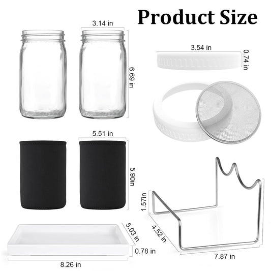 Greelin® 32oz Glass Seed Sprouting Jar Kit with Mesh Lids, Light Shield & Brush – Bean Sprout Maker for Homegrown Edible Sprouts