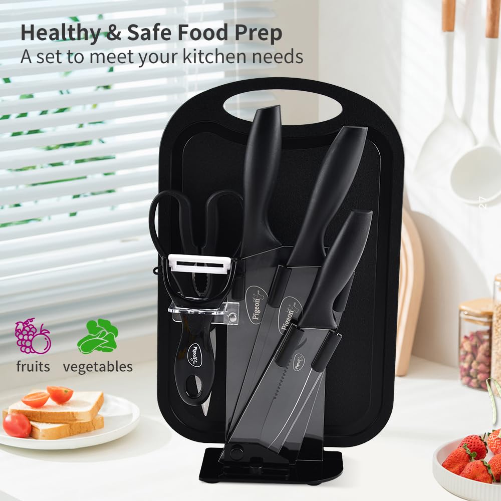 Penguin Edge Stainless Steel Kitchen Combo Set – 3 Knives, Chopping Board, Peeler, Scissor & Stand for Multipurpose Use