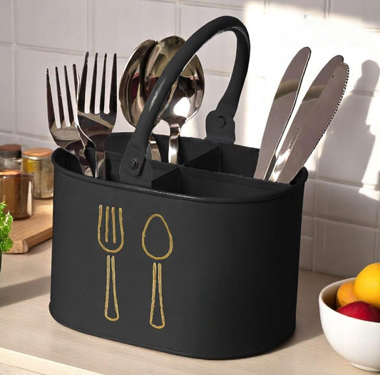 HooGre Steel Spoon & Cutlery Organizer Stand – Black Utensil Holder for Kitchen, Dining Table & Countertop Storage Solution