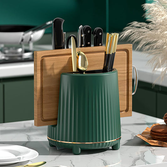 Quivara Kitchen Utensil Holder for Countertop – Chopping Board & Cutlery Organizer, Silverware Caddy, Multifunctional Flatware Storage (Green)