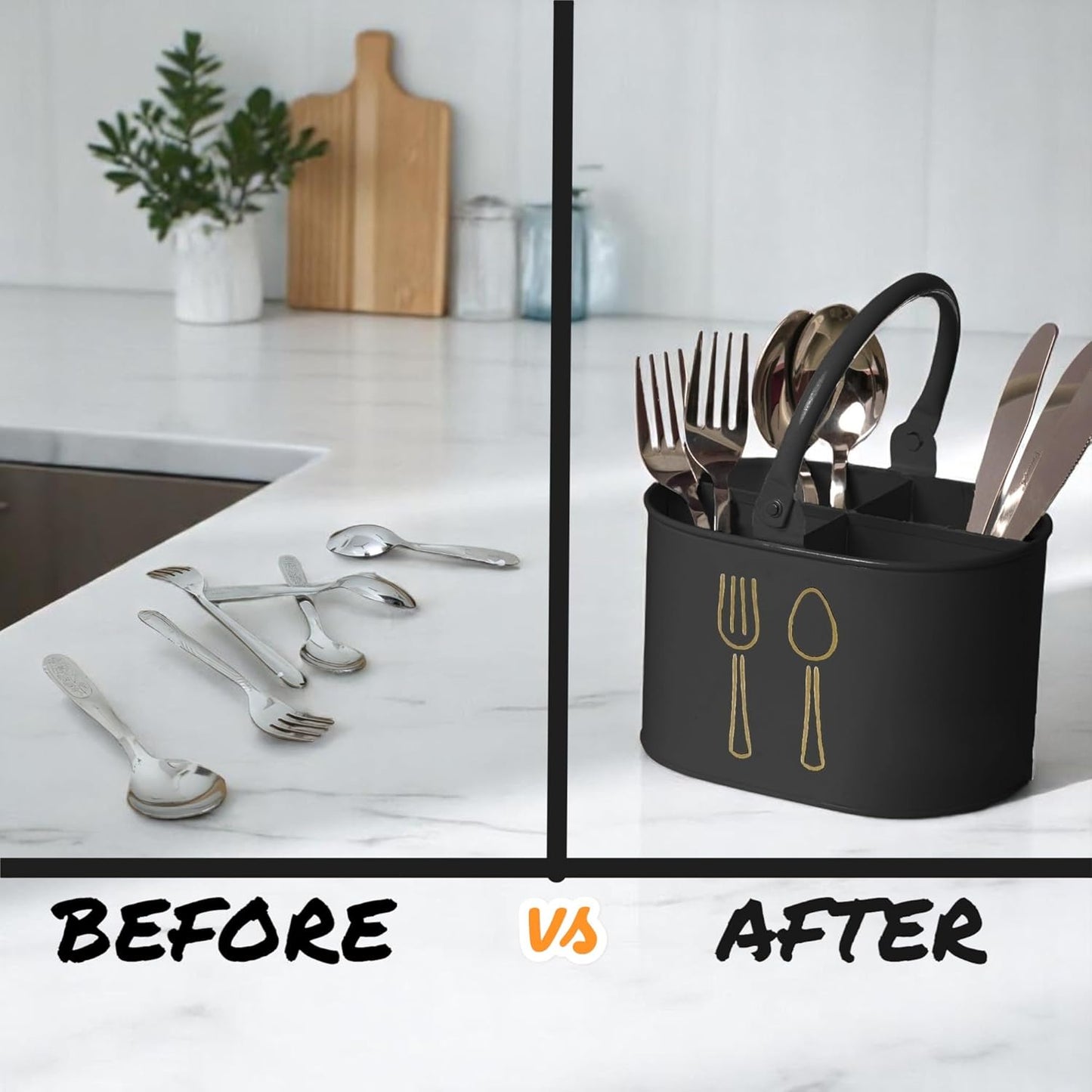 HooGre Steel Spoon & Cutlery Organizer Stand – Black Utensil Holder for Kitchen, Dining Table & Countertop Storage Solution