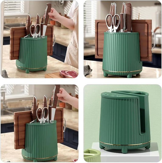 Quivara Kitchen Utensil Holder for Countertop – Chopping Board & Cutlery Organizer, Silverware Caddy, Multifunctional Flatware Storage (Green)
