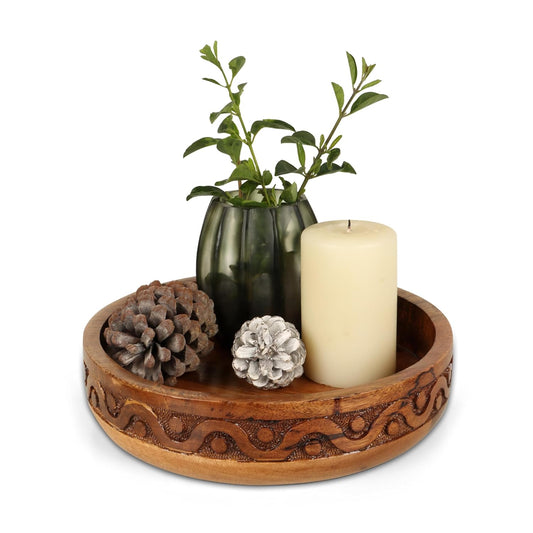 Nestrove Handcrafted 10.5-Inch Wooden Serving Tray for Kitchen & Home Decor – Natural Brown Finish Tea/Coffee Tray