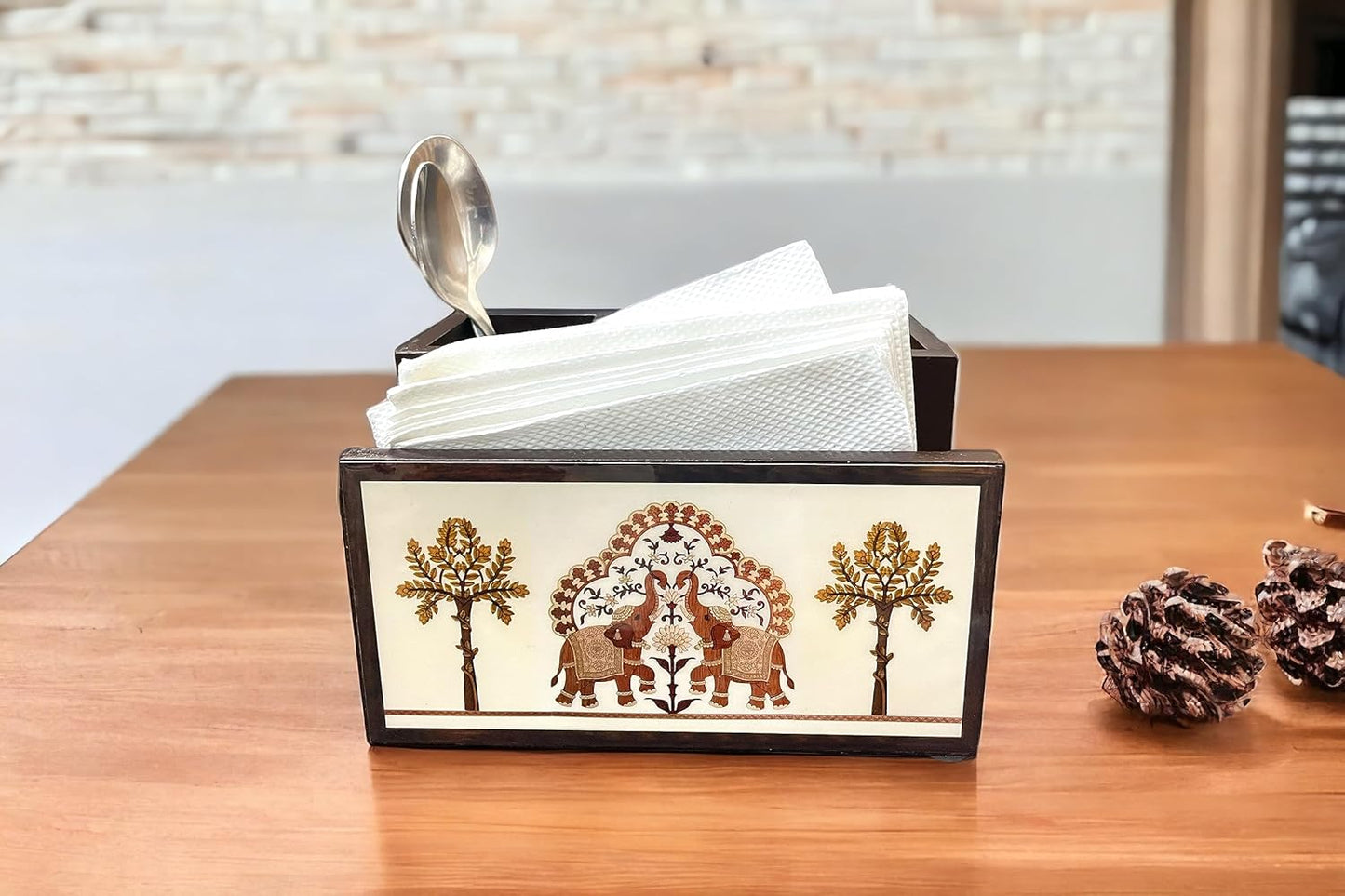 TRISHA East Wooden Cutlery Holder | Countertop Organizer for Spoons, Forks, Knives, Napkins & Tissue Paper | Desk Supplies & Pen Stationery Stand | Home & Kitchen Essentials
