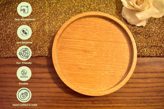 Marvella Premium Round Serving Tray – 10-Inch Steam Beech Wood, Single Solid Piece, Japanese-Inspired Smooth Finish Design