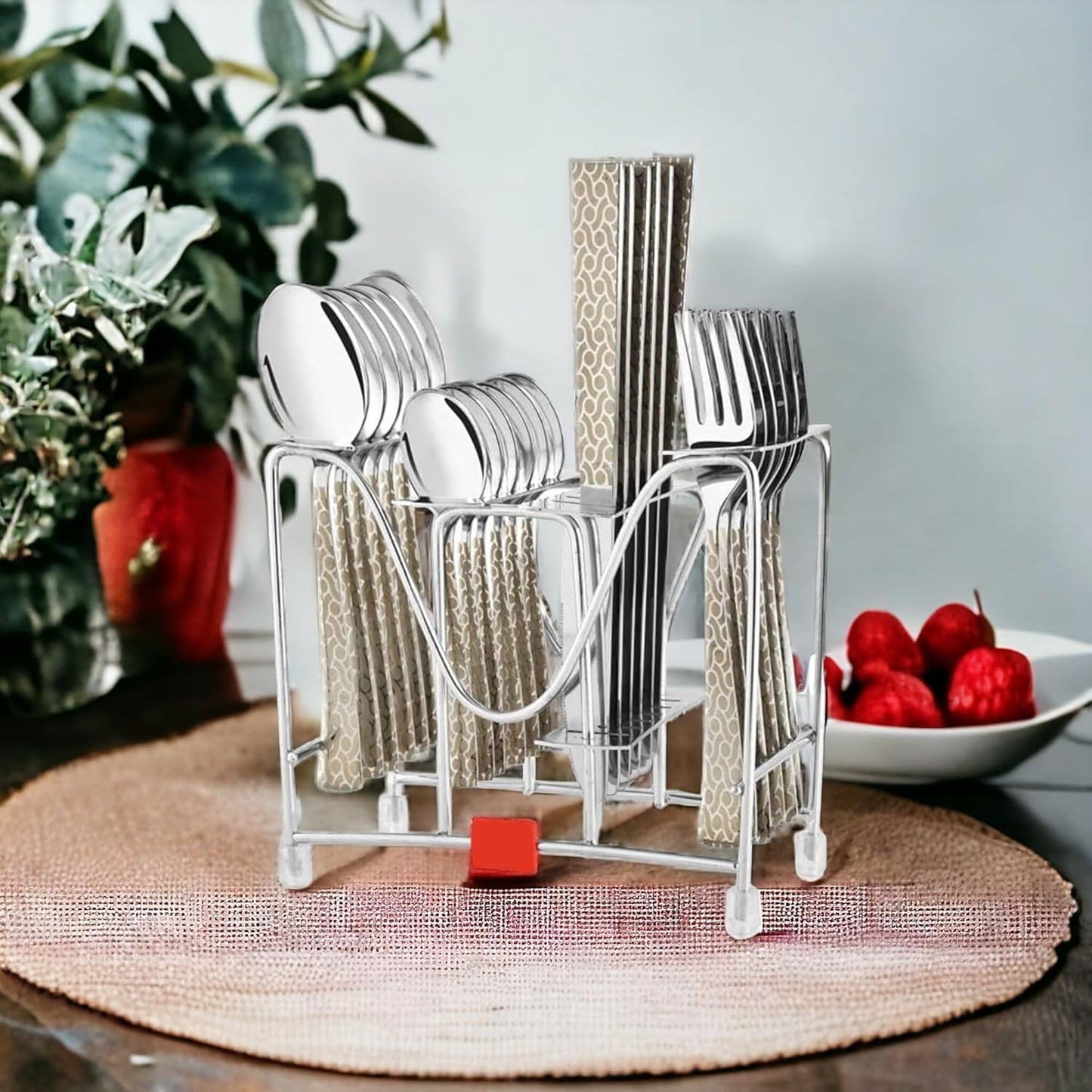 Mastree Pacific 24-Piece Stainless Steel Cutlery Set with Hanging Stand – Includes Spoons, Forks, Knives & Teaspoons