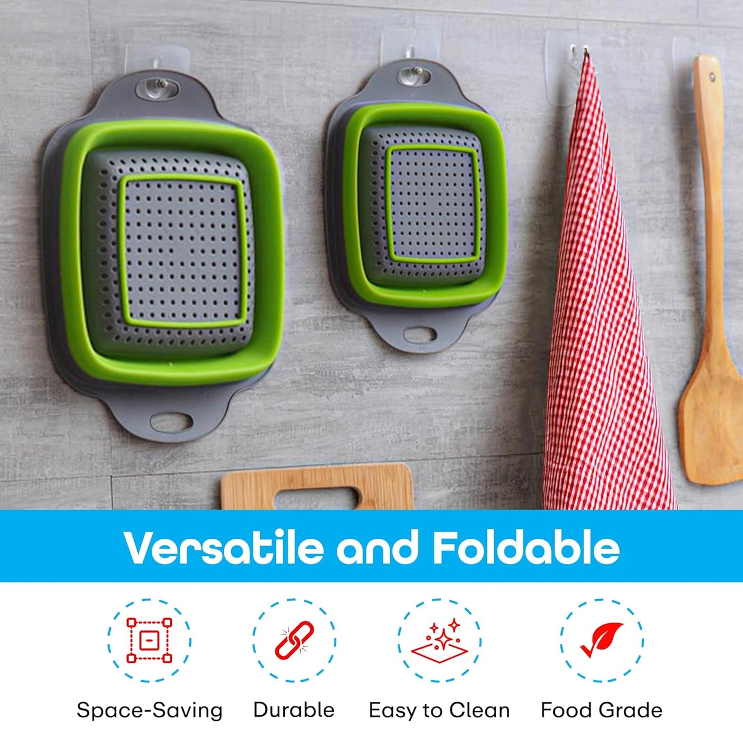 RIMythm Collapsible Colander & Strainer Set of 2 | Foldable Vegetable & Fruit Washing Baskets | Space-Saving Kitchen Tools