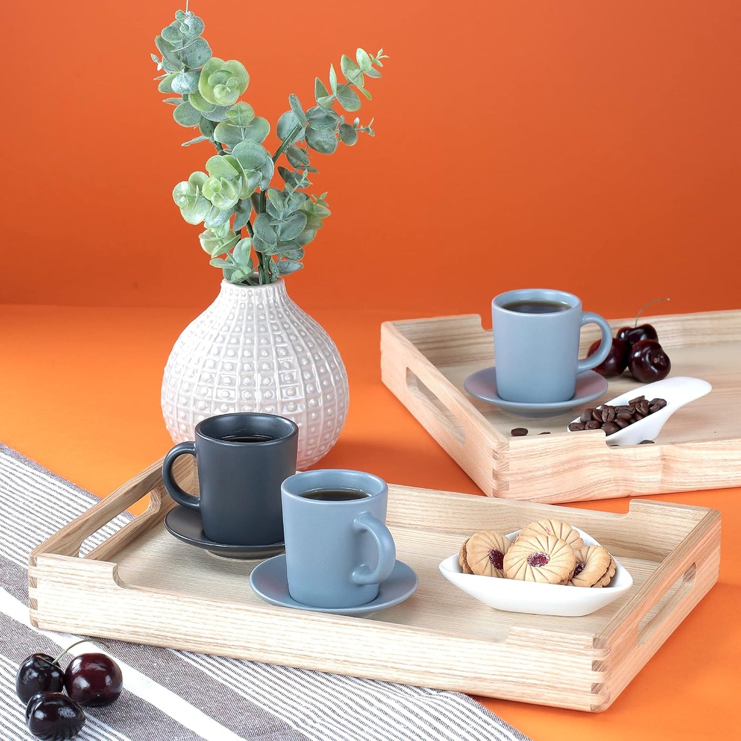 Yuuth Premium Ash Wood Serving Tray – Medium Tea Tray in Light Brown, Clear-Coated Finish, 34x22x4.5 cm Rectangular Design