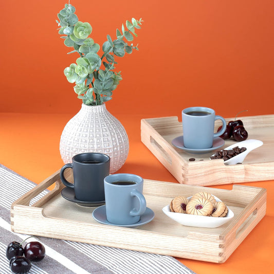 Yuuth Premium Ash Wood Serving Tray – Medium Tea Tray in Light Brown, Clear-Coated Finish, 34x22x4.5 cm Rectangular Design