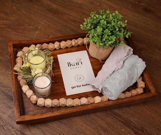IARN Homes Elegant Wooden Serving Tray with Raised Edges – Stylish Decorative Tray for Coffee Table & Ottomans