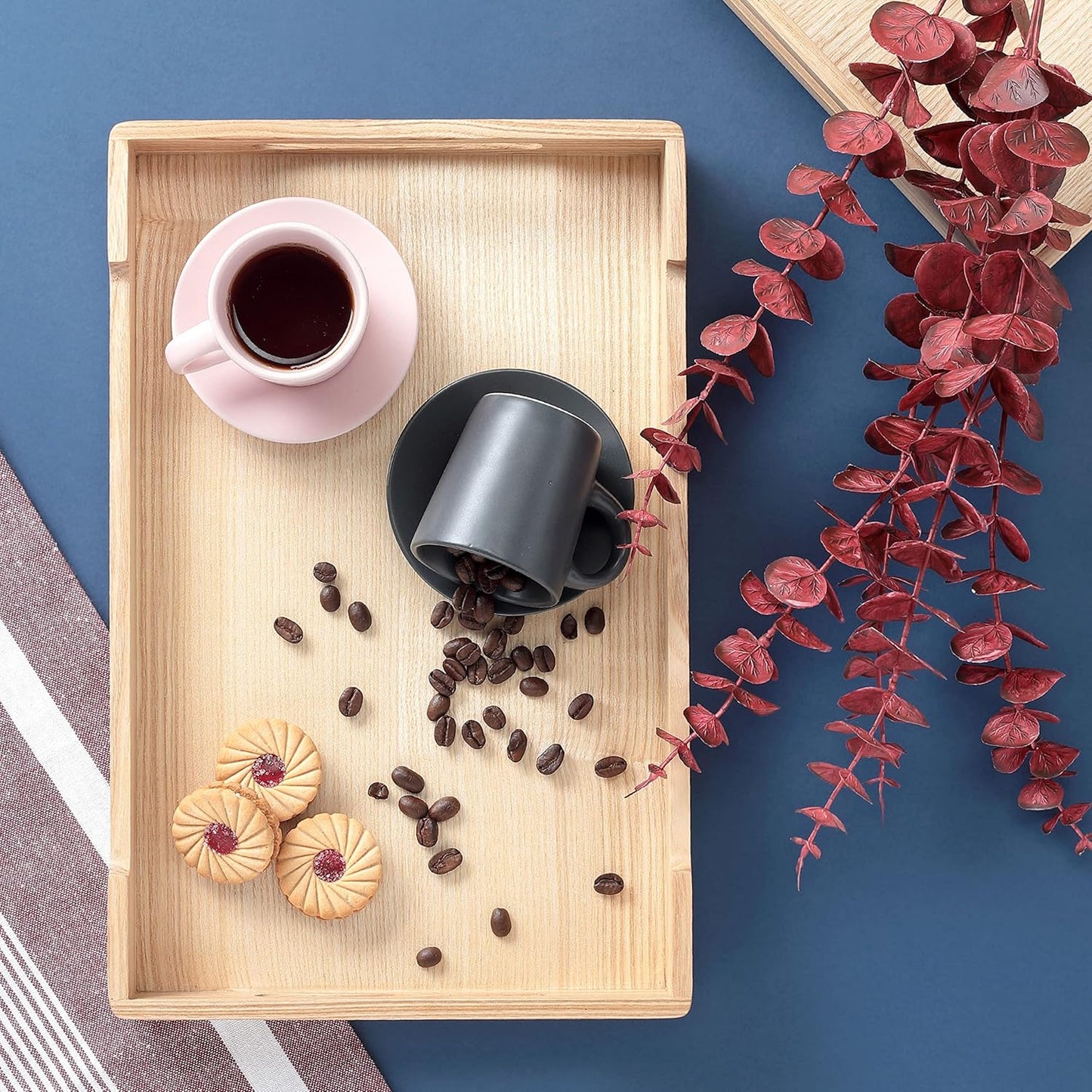 Yuuth Premium Ash Wood Serving Tray – Medium Tea Tray in Light Brown, Clear-Coated Finish, 34x22x4.5 cm Rectangular Design